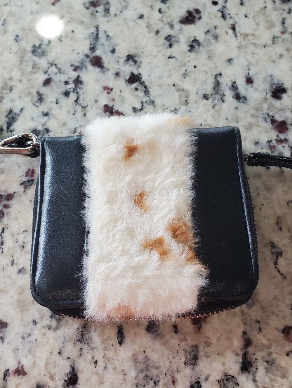 No Boundaries Black Faux Leather Cow Print Faux Fur Wristlet Wallet